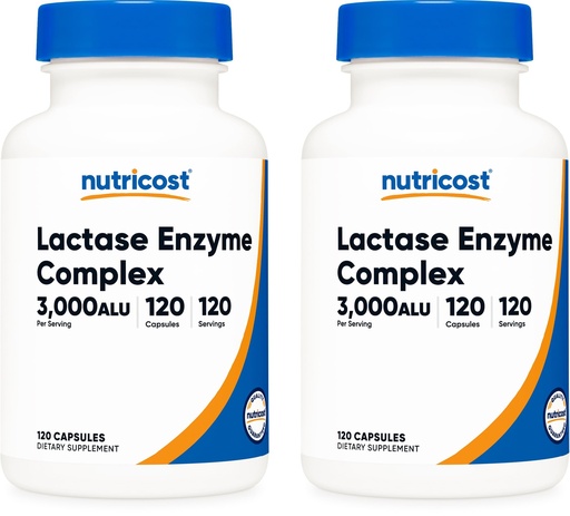 [BRSWGZAKCR6BSEYU] Nutricost Lactase Enzyme Complex 3,000 FCC ALU, 120 Veggie Capsules - Non-GMO, Gluten Free, 120 Servings (2 Bottles)