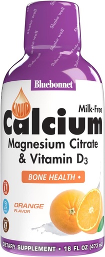 [BRSWIY32PMIQAC3I] Bluebonnet Nutrición Calcio líquido Citrato de magnesio, Vitamina D3, Bone Health, Gluten Free, Soy free, leche libre, kosher, 16 Fl Oz, 32 Servings, Orange Flavor, 16 Fl Oz (Pack of 1)