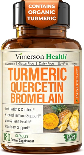 [BRSROFT3CAMQGFL4] Bromelain Turmeric Curcumin Eksperti ilə Quercetin - Anti Allergy Yardım, Asiya və İmmune Support - Black Pepper (Bioperine) - 180 Quercetin 500mg Capsules