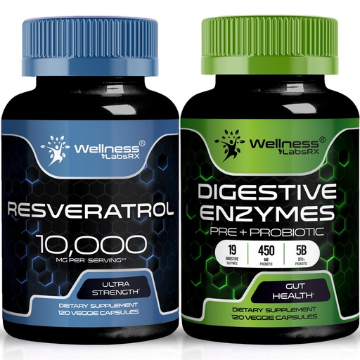 [BRSRAAYFAAJWACDX] WELLNESS LABSRX Resveratrol Capsules 10,000mg - Digestive Enzymes 450mg | Bundle