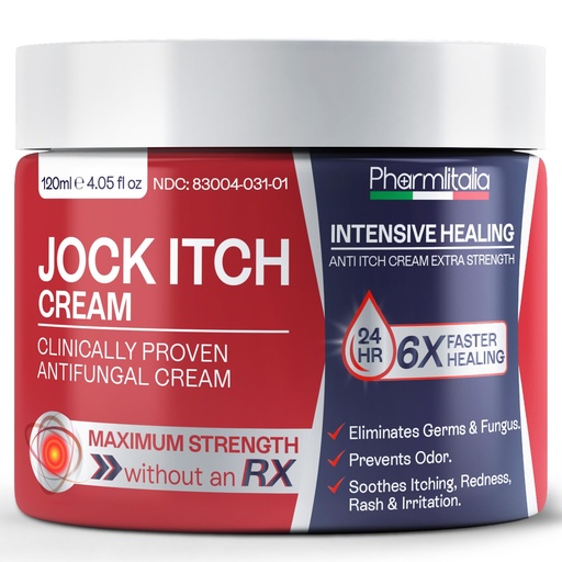 [BRSREHARPMIQO3AV] Pharmlitalia Jock Itch Care Cream for Men & Women – Anti Itch Skin Comfort Cream for Groin & Inner Thigh Care – Helps Soothe Redness, Chafing & Irritation – Fast Absorbing Formula (120ml)