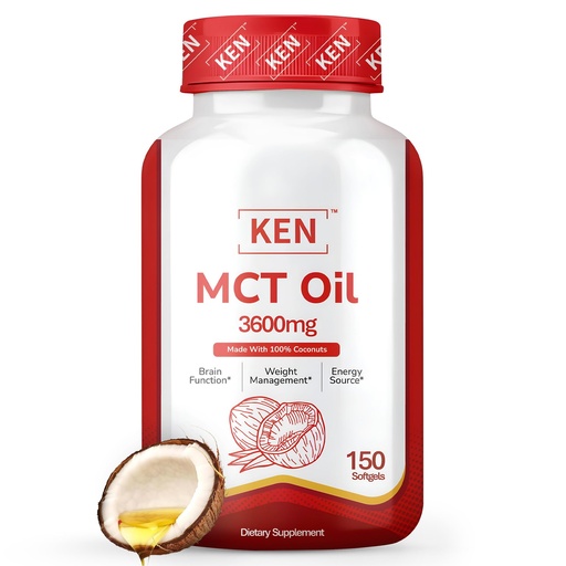 [BRSRAHY7CENBSETK] KEN Premium MCT Oil Supplement, 3600 MG Softgel, Keto Supplements for Ketosis from Pure Coconut Oil, Weight Management, Brain Fuel and Metabolic Support, Non-GMO, 150 Softgels