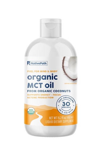 [BRSREBQZO4MAEDTH] NativePath Organic MCT Oil Liquid - Pure C8 C10 from Coconuts - Caprylic Acid for Keto Coffee - Paleo Vegan Flavorless Non-GMO - 30 Servings