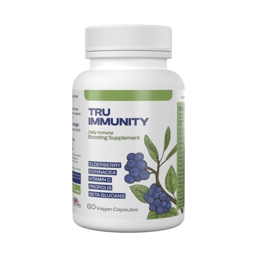 [BRSRAFL3BF5BEEIZ] Tru Immunity Dietary Supplement with Elderberry, Propolis, Echinacea, Vitamin C & Beta Glucans – Daily Wellness Capsules for Adults (60 Count)