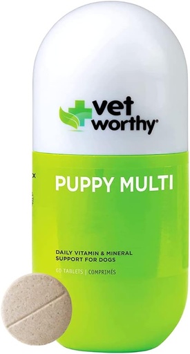 [BRSWGZTYAANGCD3L] Vet Worthy Puppy MultiVitamins - Multivitamin for Puppies to Support Optimum Health & Overall Wellness - Dog Supplement with Iron,Magnesium,Zinc,Vitamin A,B Vitamins - Liver Flavor,60 Chewable Tablets