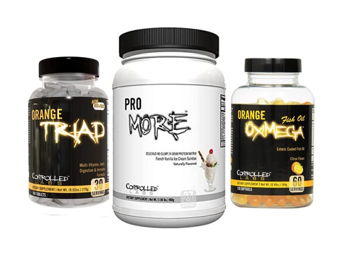 [BRSW2GA3DIPGKC37] CONTROLLED LABS Bundle - Orange Triad (30 Serv), Orange Oximega Fish Oil (120 softgels), PROmore Protein (27 Serv) French Vanilla Ice Cream Sundae