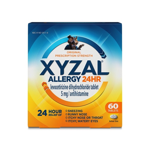 [BRSRGCQOCQAW2H3F] Xyzal 24 Hour Allergy Relief Medicine, Original Prescription Strength Antihistamine, Levocetirizine Dihydrochloride Tablets, 5 mg, 60 Count
