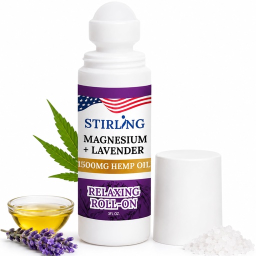 [BRSROBQBCIHAEAY6] Stirling Lavender Roll On Lotion with Magnesium and Pure Hemp 1500mg – Fast Acting Muscle Relief, Calming Scent for Relaxation & Recovery, Natural Ingredients