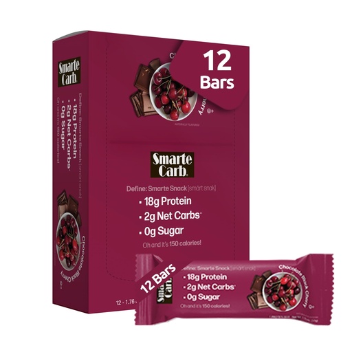 [BRSWIYQMDMNGEGTA] NuGo Smarte Carb Chocolate Black Cherry, 18g Protein, 0g Sugar, 2g Net Carbs, 150 Calorie, 12 Count