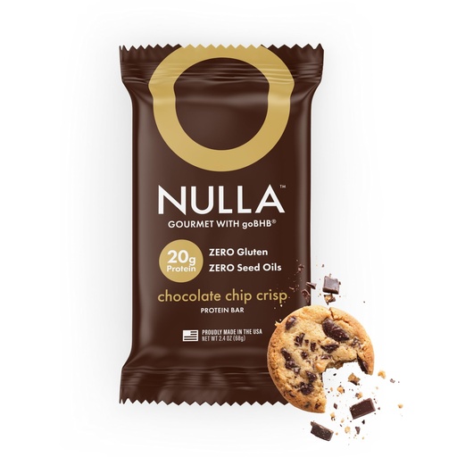 [BRSRG2TRO4JREF3G] Nulla Gourmet Protein Bar with goBHB & Honey – Chocolate Chip Crisp – 20g Protein, Zero Seed Oils, Gluten Free, Dual-Fuel Performance Energy Snack – Clean Ingredients - 12 Pack
