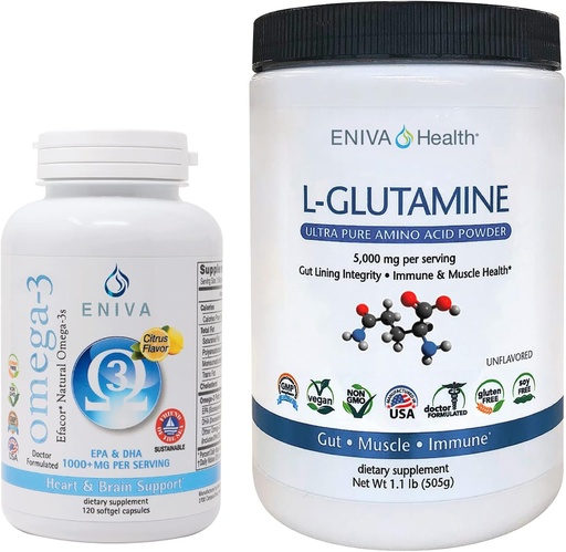 [BRSW2Y32BAIGMGTK] Eniva L-Glutamine Powder, 1.1-Pound and Omega-3 Fish Oil (60 caps)