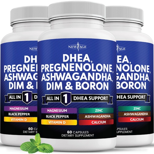 [BRSRACYLOADQGH3J] NEW AGE DHEA Supplement - Pregnenolone for Men & Women with DIM, Ashwagandha, Boron, Calcium, Magnesium, Zinc, Vitamin D3 5000iu - Support Capsules - 180 Count