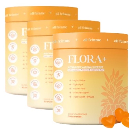 [BRSRGC36OQHRACTK] Flora+ Women’s Vaginal Probiotic Gummies for pH Balance, Odor and Freshness Support with Prebiotics & Hyaluronic Acid, Sugar Free Pineapple, Vegan Non-GMO | 3 Pack