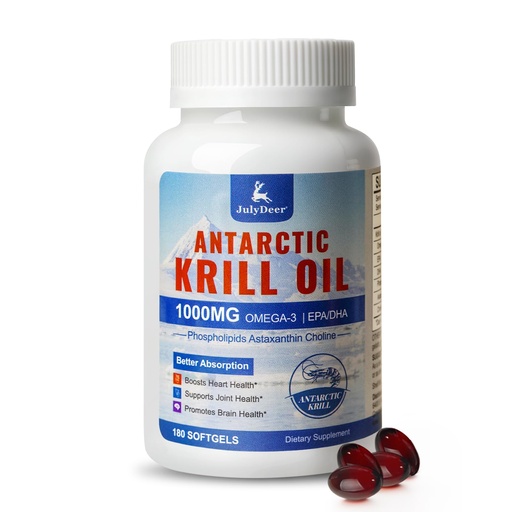 [BRSRGFACBYFAO2YU] JulyDeer Krill Oil 1000 mg with Omega-3s EPA, DHA, Astaxanthin and Phospholipids 180 Softgels Supplement, Antarctic Krill No Fishy Aftertaste for Joint, Heart, Brain and Immunity