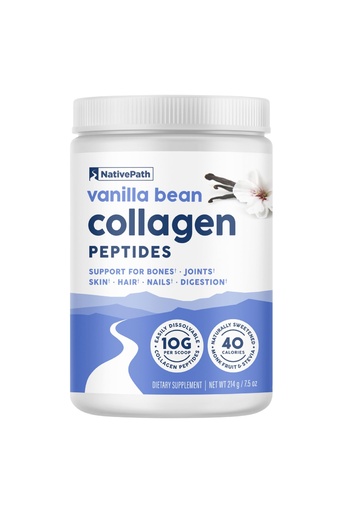 [BRSRAFL2BMHA4HQ3] NativePath Collagen Peptides - Hydrolyzed Type 1 & 3 Collagen. Keto & Paleo Grass-Fed Protein Powder for Hair, Skin, Nails, Bones, Joints, Digestion and More - No Gluten or Dairy (Vanilla Bean, 214g)