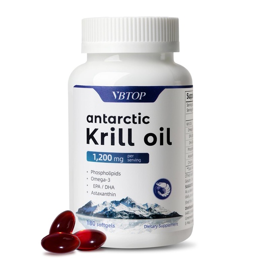 [BRSRGAL4OV7QIF3G] Antarctic Krill Oil 1200mg with Omega-3 EPA DHA, Phospholipids, Astaxanthin & Choline, Mercury Free, No Fishy, Supports Heart, Brain & Joint Health, 180 Softgels
