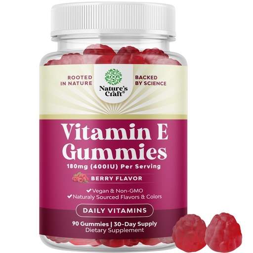 [BRSRAAIFCAAWE2YV] Natures Craft Vitamin E Gummies for Skin Care - High-Potency Vitamin E 400 IU Skin Supplement - Delicious & Easy-to-Take Supplement Promote Health Immune Support & Cellular Protection 90 Count