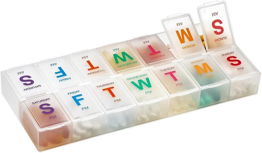 [BRSWGCQCPNYGGC3D] Extra Large Pill Organizer - Pill Box 7 Day Weekly Pill Organizer 2 Times a Day and AM PM Daily Pill Organizer Case for Medication Pills and Supplements with Braille and Bright XL Easy to Read Colors