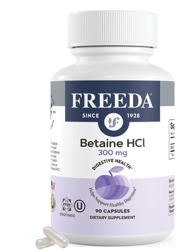 [BRSWIYL2PNYGGDTE] Freeda Betaine HCl - Vegan Betaine Supplement Digestive Supplement for Healthy Digestion - Organic Vegetarian Formula, Does Not Contain Pepsin (90 Capsules)