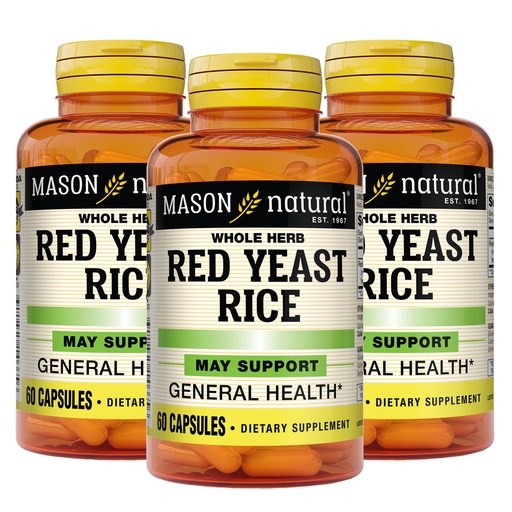 [BRSW2GQDBMBAG3YY] MASON NATURAL Red Yeast Rice, Supports Heart Health & Blood Circulation, Herbal Supplement, 60 Capsules, Pack of 3