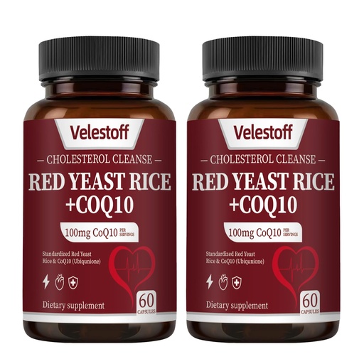 [BRSRECQRAQPQYH3B] Red Yeast Rice & CoQ10 Heart & Cholesterol Support – Citrinin-Free, Third-Party Tested, Vegan Capsules, USA-Formulated