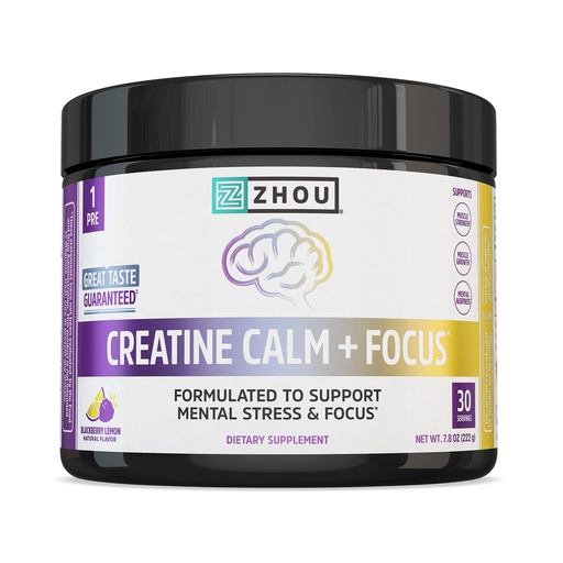 [BRSRGAIRPN7AKCD2] Zhou Creatine Calm and Focus Powder - 5 g Creatine Monohydrate Plus Cognizin and Korean Ginseng - Muscle, Cognitive Energy, Mental Stress Support - BlackBerry Lemon Flavor - 30 Servings, 7.8 OZ