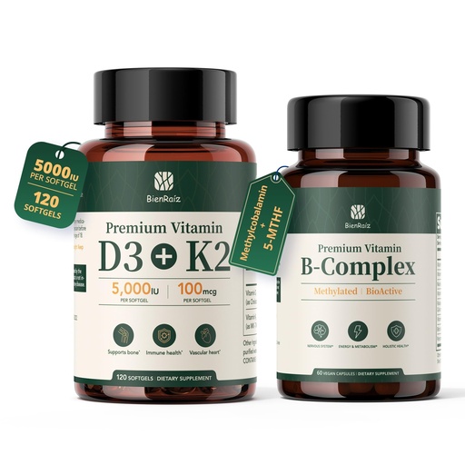 [BRSRYYITAEIRSETH] Vitamin D3 K2 5000IU 100mcg MK-7 + Methylated B-Complex with L-5-MTHF & Methyl B12