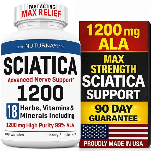 [BRSRGFD2OZ7QOCTA] Sciatica Nerve Relief Supplement 1200 mg HP-99 Alpha Lipoic Acid - Maximum Strength ALA Sciatic Nerve Support for Lower Back Hip Buttock Legs & Feet - Ultra Potent 18-in-1 Natural Vitamins - 180 Caps