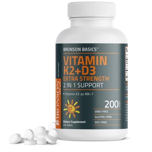 [BRSREGT4BV5RYEI6] Bronson Vitamin K2 (MK7) with D3 Supplement Extra Strength 2 in 1 Support, 10,000 IU Vitamin D3 & 120 mcg K2 MK-7, 200 Tablets