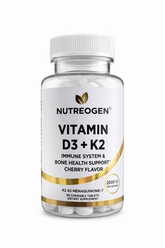 [BRSRGHTYDFYGC3LO] Vitamin D3 K2 MK7 Chewable Tablets - 2000 IU D3 + 75mcg K2 MK-7 for Bone, Heart & Immune Support, Cherry Flavor, Non-GMO, 90 Count