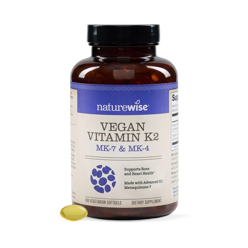 [BRSRAYADBEHR62D7] NatureWise Vitamin K2 600mcg Supplement with MK-7 100mcg & MK-4 500mcg - Enhanced Bioavailable Formula - K Complex for Bone and Heart Health - Vegan, Gluten Free, Non-GMO -360 Softgels[1-Year Supply]
