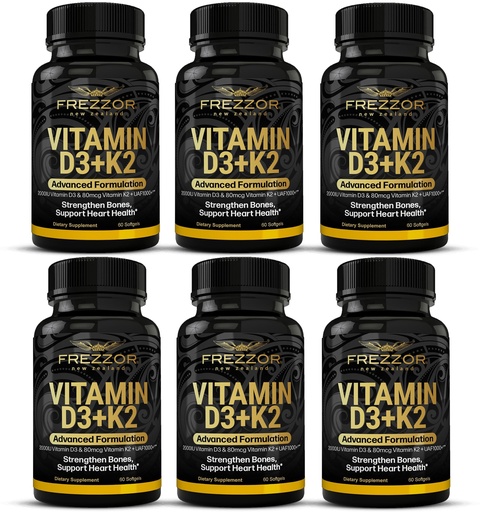 [BRSW2BT2BBYA2CTH] FREZZOR Vitamin D3 and K2 Caps, High Potency D3 2000IU and K2 (MK7) 80mcg, Unique VIT D3 from 100% New Zealand Sheep's Wool Lanolin Cardiovascular Support & Bone Health, 360 Softgels 6 Month Supply