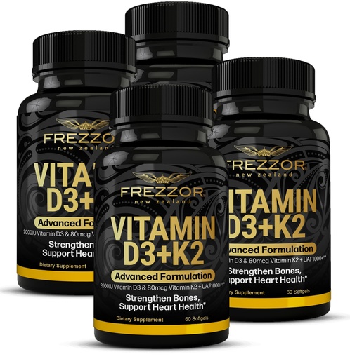 [BRSW2BT2BB5REHIZ] FREZZOR Vitamin D3 and K2 Caps, High Potency D3 2000IU and K2 (MK7) 80mcg, Unique VIT D3 from 100% New Zealand Sheep's Wool Lanolin Cardiovascular Support & Bone Health, 240 Softgels 4 Month Supply