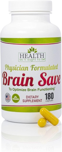 [BRSWGAQBOJ7QIYI6] Health As It Ought To Be Brain Save Supplement | Physician Formulated to Optimize Brain Functioning | 180 Capsules