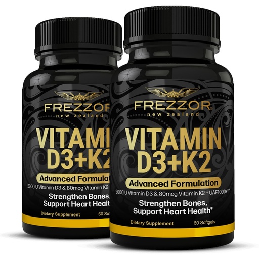 [BRSW2BT2BZ7AOELJ] FREZZOR Vitamin D3 and K2 Caps, High Potency D3 2000IU and K2 (MK7) 80mcg, Unique VIT D3 from 100% New Zealand Sheep's Wool Lanolin Cardiovascular Support & Bone Health, 120 Softgels 2 Month Supply