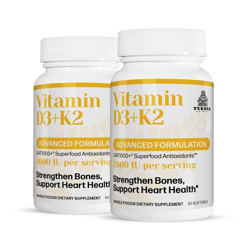 [BRSW2BT2CMMROF32] TURNER Vitamin D3 and K2 Caps, High Potency D3 2000IU and K2 (MK7) 80mcg, Unique VIT D3 from 100% New Zealand Sheep's Wool Lanolin. 120 Softgels 2 Month Supply