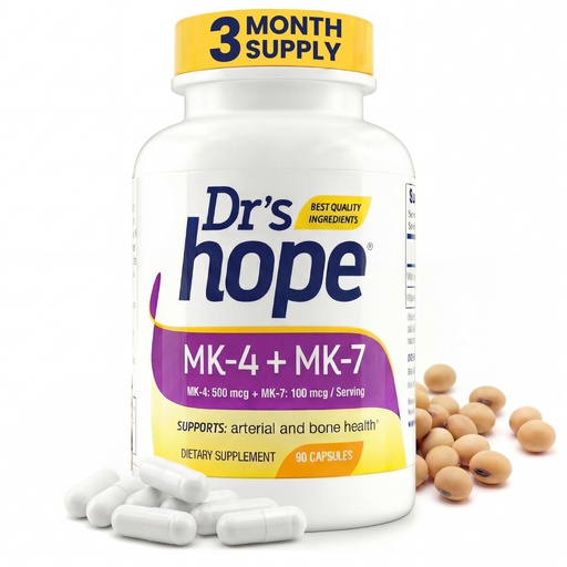 [BRSWGZQTA4PQECD4] Natural Vitamin K2 MK4 & MK7 | 600 Mcg High Potency Dual Action for Bone Strength & Heart Health - Made in USA Backed by 30+ Years - Kosher & cGMP Certified, Non-GMO - 3 Month Supply