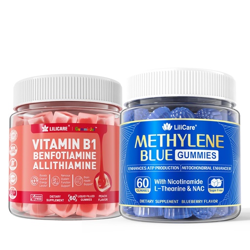 [BRSREHYPOZYBUCLV] LILICARE Vitamin B1 & Methylated Vitamin B Complex Gummies + Antioxidant & Brain Boost Methylene Blue Gummies for Humans