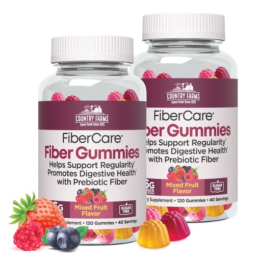 [BRSRAYLYDJ4BAFLK] Country Farms Fiber Care Prebiotic Gummies, 6g of Fiber Per Serving, FOS from Beets, Digestive Health, Supports Regularity, Mixed Fruit Flavor