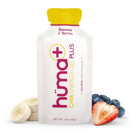 [BRSRACQZB5YAYD3K] Huma Plus (Double Electrolytes) - Chia Energy Gel, Banana Berry, 12 Gels - Stomach Friendly, Real Food Energy Gels