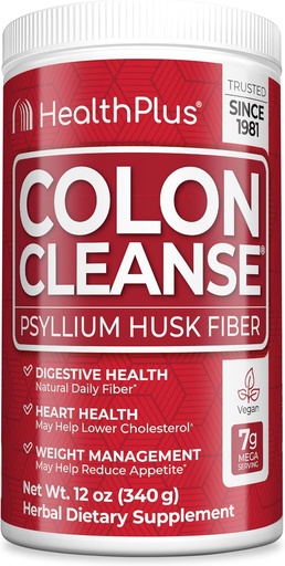 [BRSWIZYRBEORUDL2] Health Plus Colon Cleanse - Poudre de fibre naturelle quotidienne sans gluten, détox, cœur en bonne santé (12 onces, 48 portions)