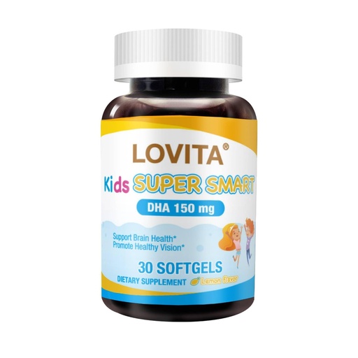 [BRSRAAI7CUDRQFDU] LOVITA Kid’s Super Smart, Omega-3 for Children, 180 mg Total DHA & EPA, Lemon Flavor Fish Oil, Support Brain & Vision Health, 30 Softgels
