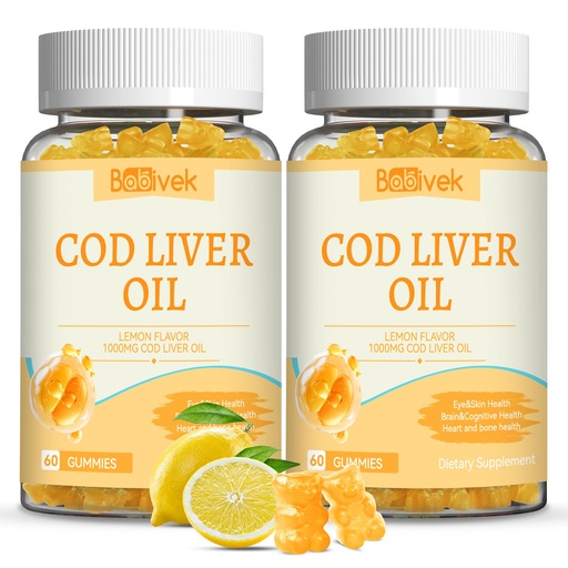[BRSREAITAQJWMHQZ] Cod Liver Oil Gummies 1000mg, for Adults & Kids with Omega-3 Vitamin A & D3, Fish Oil Supplement, Supports Eye Health, Brain Function & Bone Health, Sugar-Free, Non-GMO, Gluten-Free 120 Count
