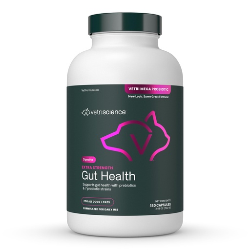 [BRSWGCAOOZYAE3IV] VetriScience Extra Strength Gut Health Probiotic & Prebiotic Digestive Supplements for Dogs & Cats, Gas & Diarrhea & Immune Support, Easy-Open Capsules, 180 Count - New Look