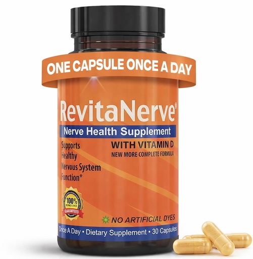 [BRSWIG3RCV4WM23I] Nerve Support Supplement with 300mg Alpha Lipoic Acid, Vitamin D3, Vitamin B1, B2, B6, B12 & Magnesium Glycinate, One-per-Day Neuropathy Supplement – Daily Nutrient Blend, 30 Capsules