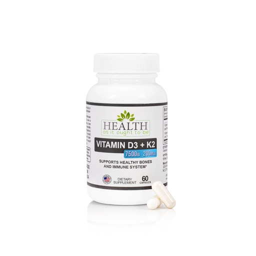 [BRSWYBQBDEMWCE3L] HAIOTB D3+K2: Vitamin D3 7500 IU (188mcg) + K2 200 mcg- 60 Capsules
