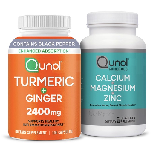 [BRSROGAFOJ5WKH35] Qunol Turmeric & Magnesium: Turmeric Curcumin, 2400mg, 105 Capsules & Magnesium, 270 Tablets