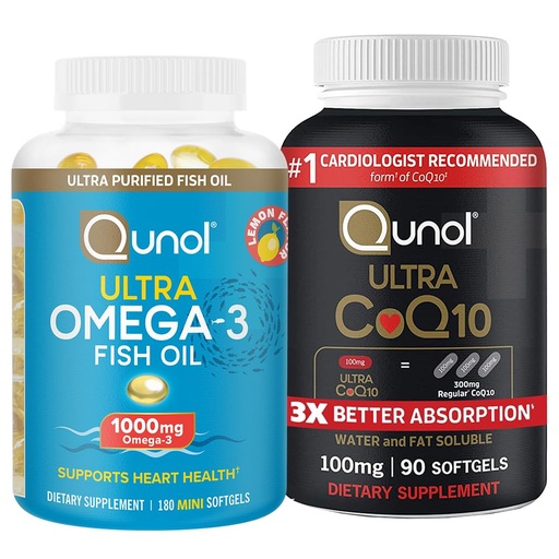 [BRSREEAKAR5AMDQ2] Fish Oil & CoQ10: Omega 3 Mini, 1000mg, 180 Softgels & Ultra CoQ10 100mg, 90 Softgels