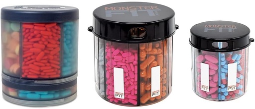[BRSROYL4OYFWGAD7] Monster Supplement Medication Pill Dispenser with Compartment Labels - Extra Large Pill Container Bottle Handles Almost Any Supplement - Easy to Dispense (3 Pack - Monster, Monster Jr & Monster Ten)