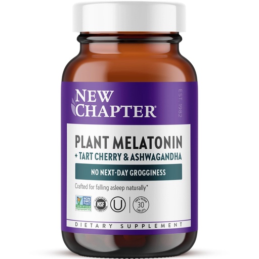 [BRSRGYIYCN7QO2TJ] New Chapter Plant Melatonin 2mg - Sleep Aid for Adults with No Next-Day Grogginess, Nature-Inspired Sleep Formula Made with Melatonin from Tomato + Tart Cherry & Ashwagandha – Non-GMO, 30ct